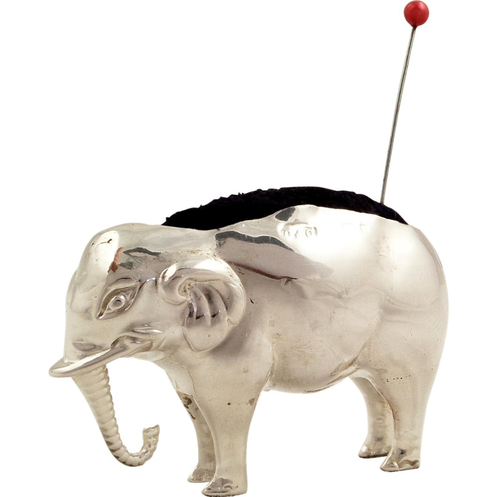 Antique Edwardian Sterling Silver Elephant Pin Cushion 1905