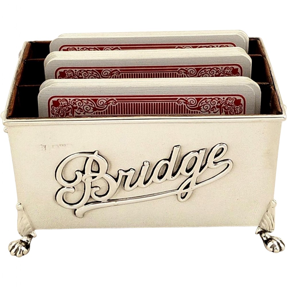Antique Edwardian Sterling Silver 'Bridge' Playing Card Box 1907