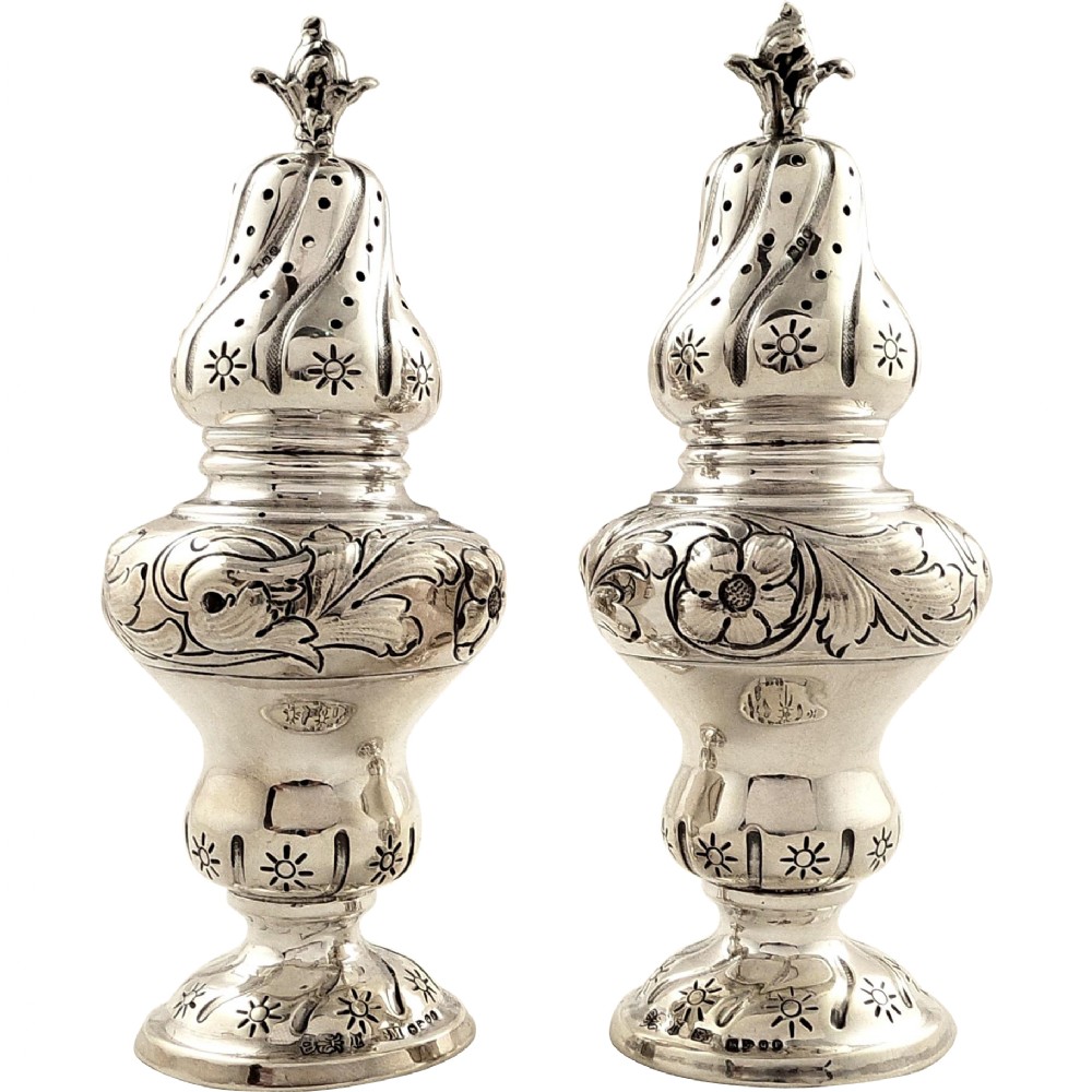Pr Antique Victorian Sterling Silver Peppers 1891