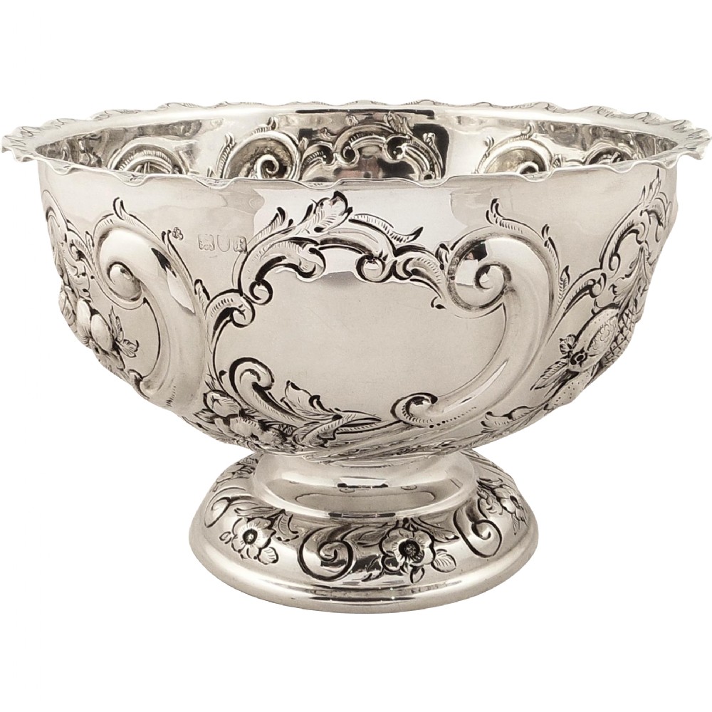 Large Antique Edwardian Sterling Silver Bowl on Pedestal Base 1901