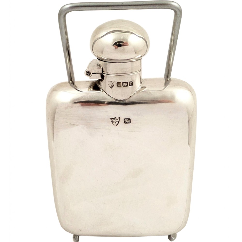 Antique Edwardian Sterling Silver Hip Flask 1909