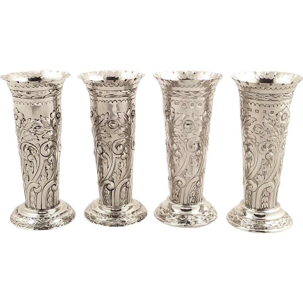 Super Set of 4 Antique Victorian Silver Vases 1899