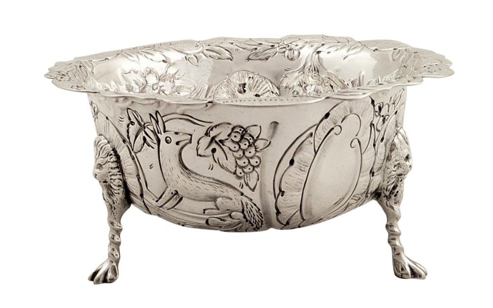 Antique Sterling Silver Bowl/Dish 1930 - Dogs, Fish, Birds