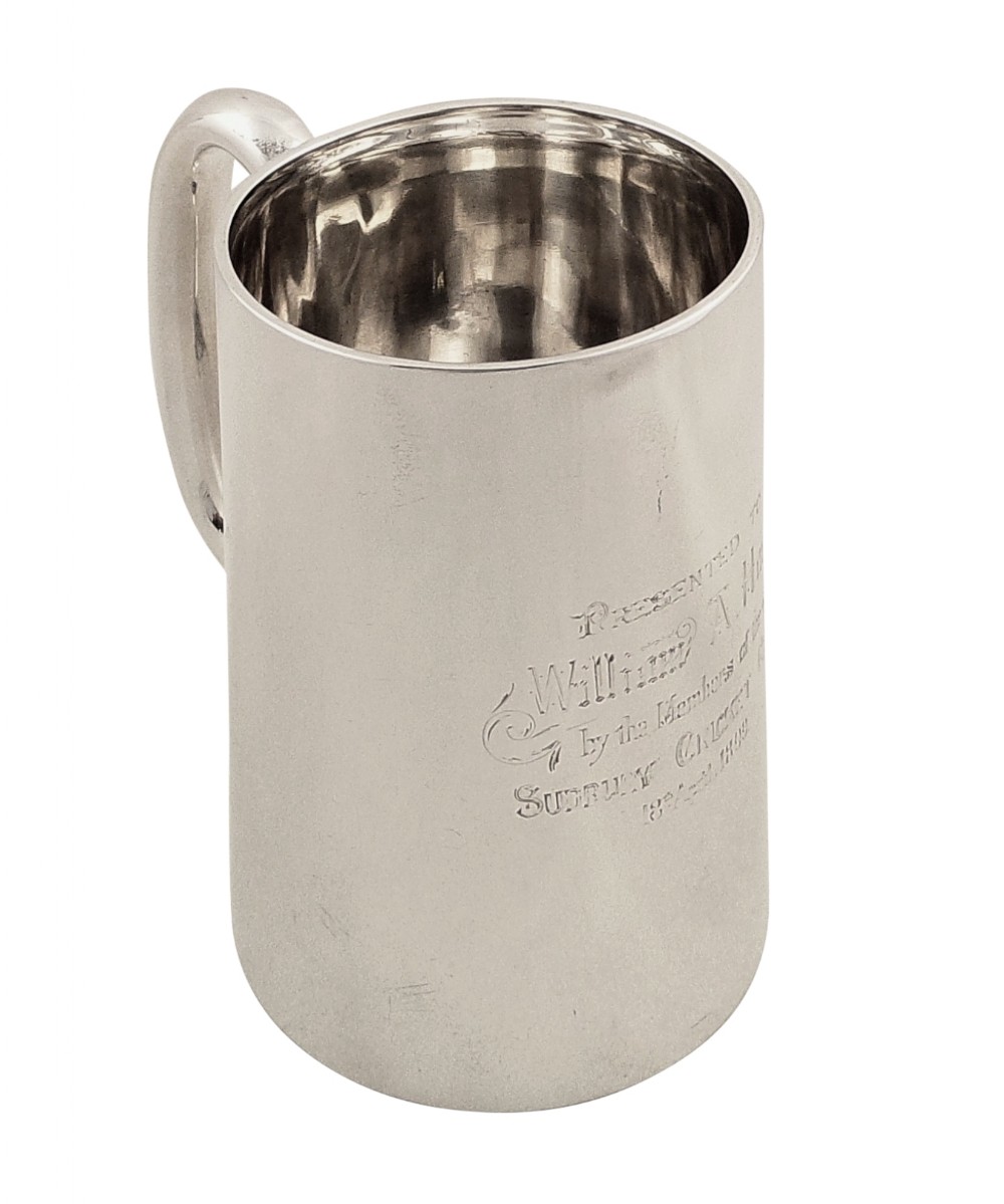 Antique Victorian Sterling Silver Pint Mug/Tankard 1898 - Sudbury Cricket Club