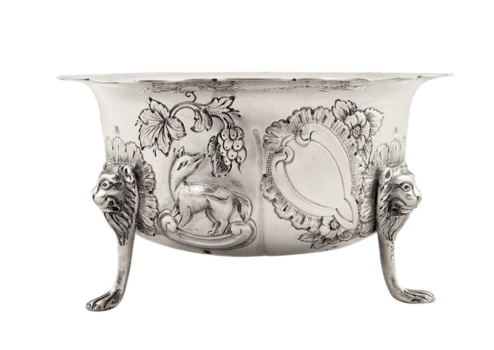 Antique Edwardian Sterling Silver Bowl - 1905 - Dogs, Fish, Birds