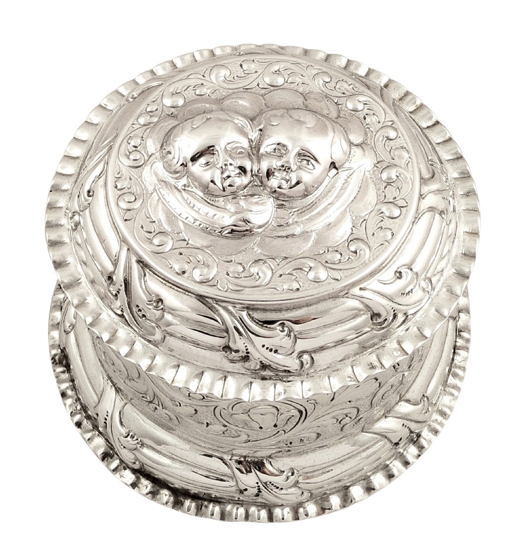Large Antique Victorian Sterling Silver Box - 1877 - Cherubs