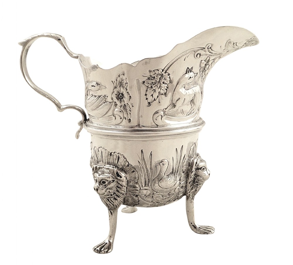 Antique Edwardian Sterling Silver Jug - 1905 - Birds, Fish, Dog, Lion Heads