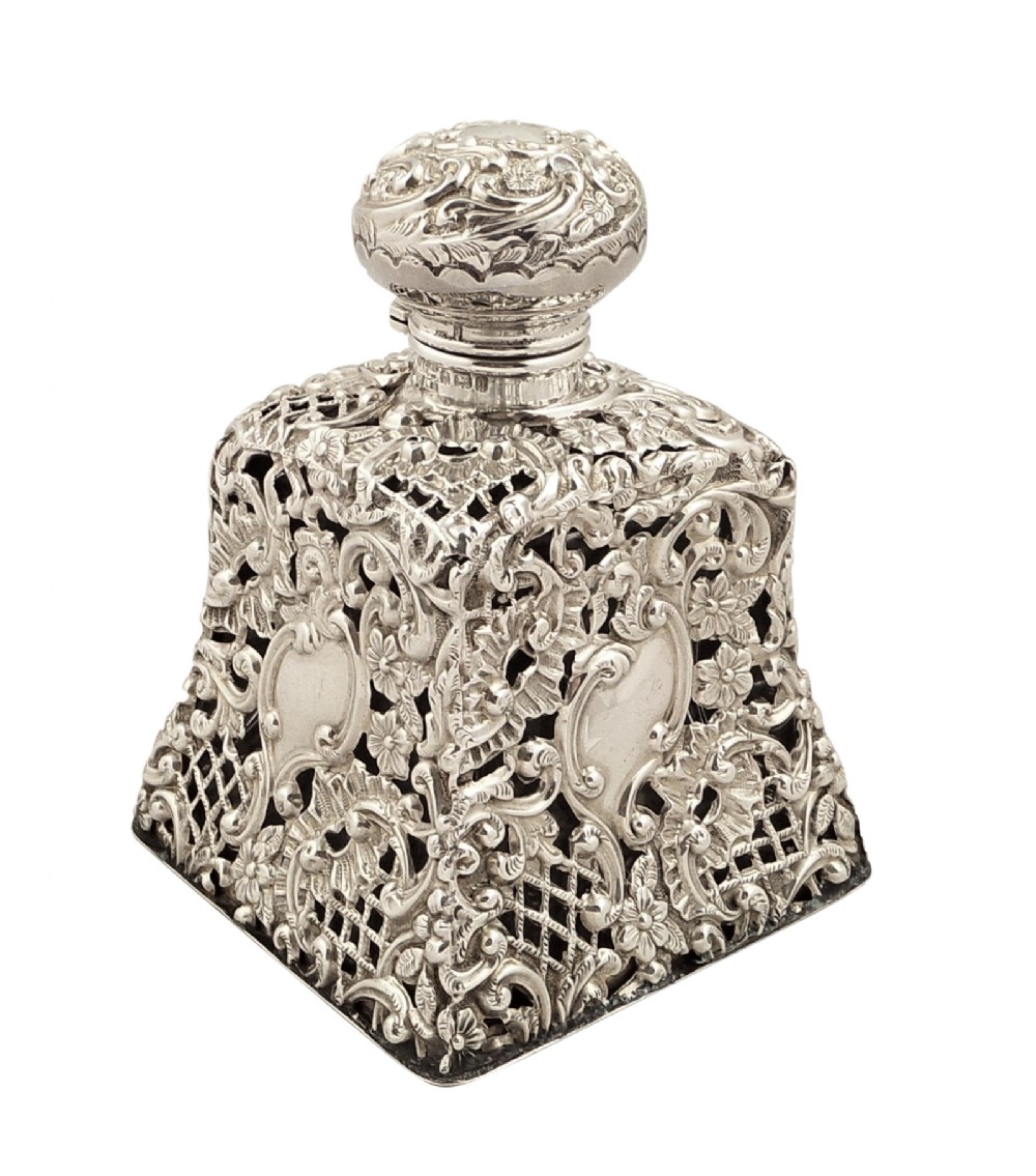 Antique Edwardian Sterling Silver & Glass Perfume Bottle 1903