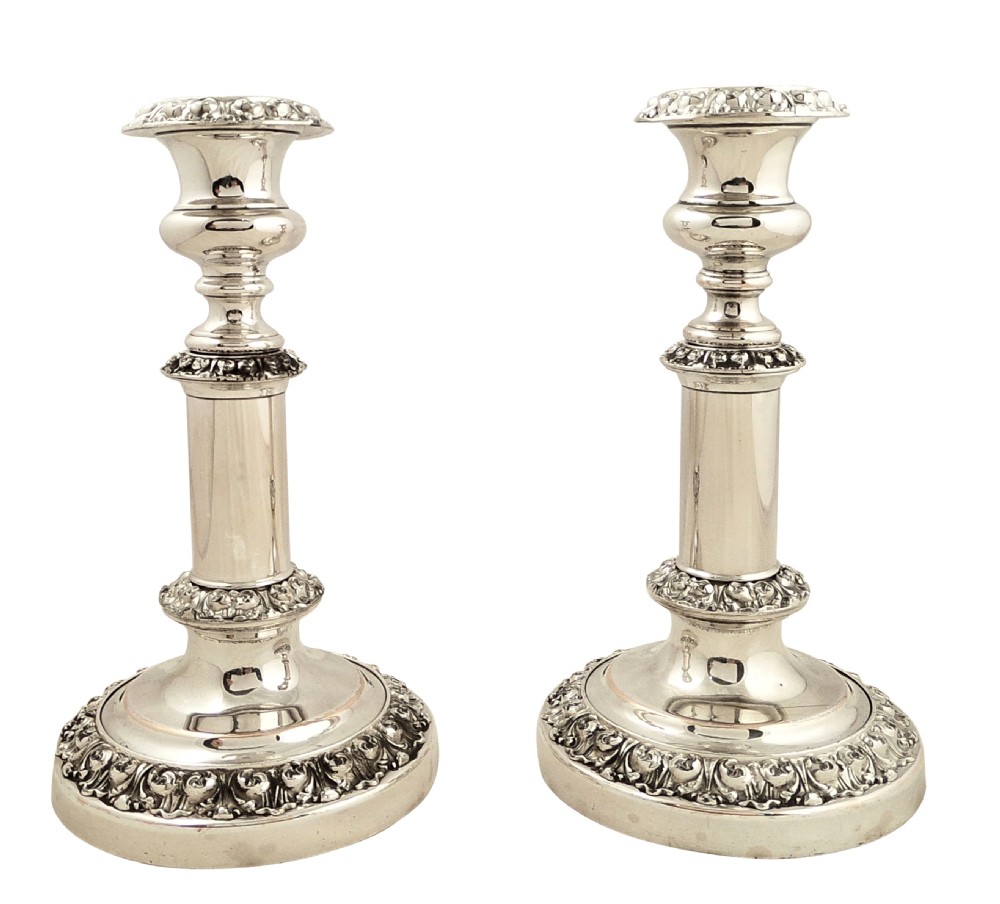 Pair of Antique Georgian Sheffield Plated Telescopic Candlesticks 