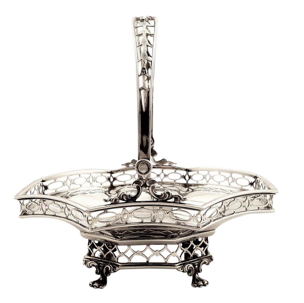 Antique Edwardian Sterling Silver Basket with Swing Handle 1903