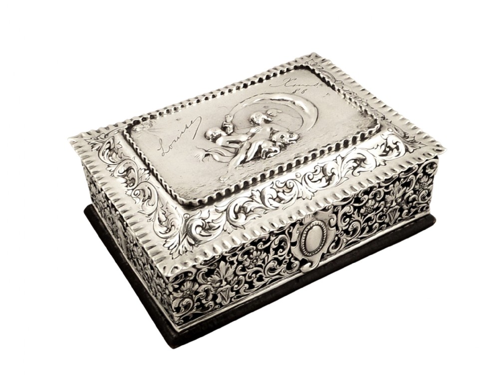 Antique Victorian Sterling Silver Trinket Box - 1887 Louise