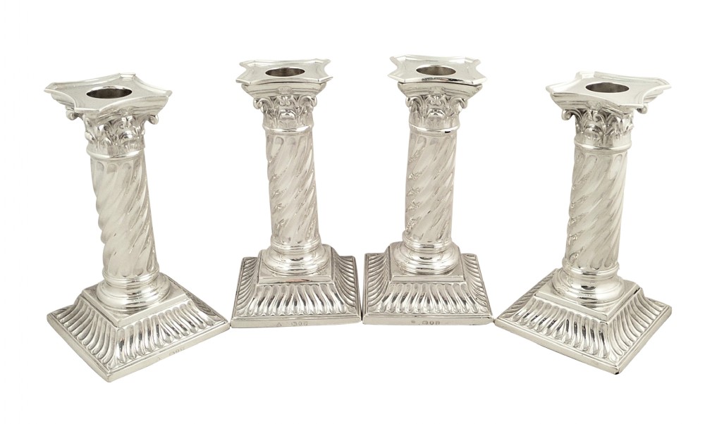 Set 4 Antique Victorian Sterling Silver Candlesticks