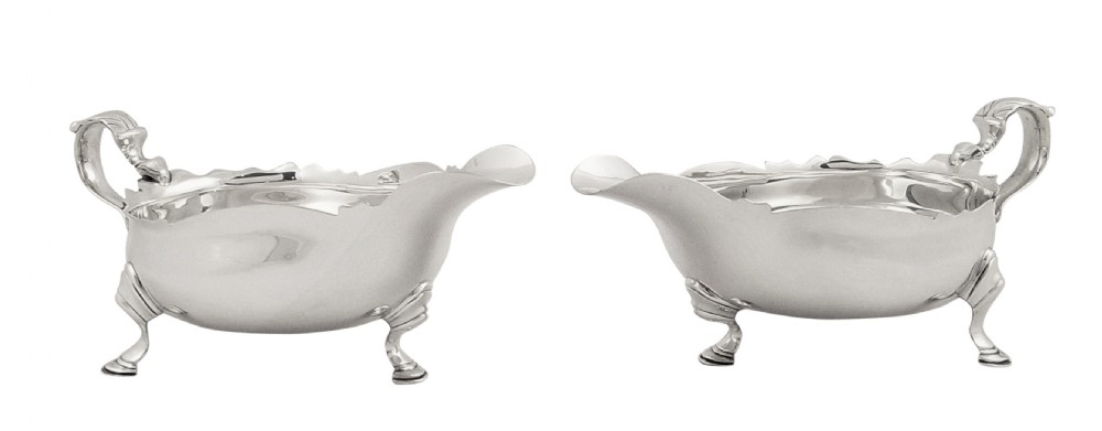 Pr Antique Victorian Sterling Silver Sauce Boats / Jugs 1899