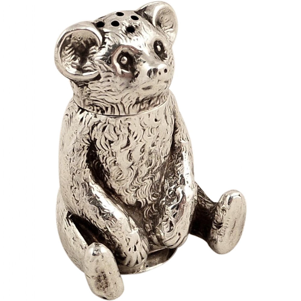 Antique Edwardian Sterling Silver Novelty Bear Pepper Pot 1909