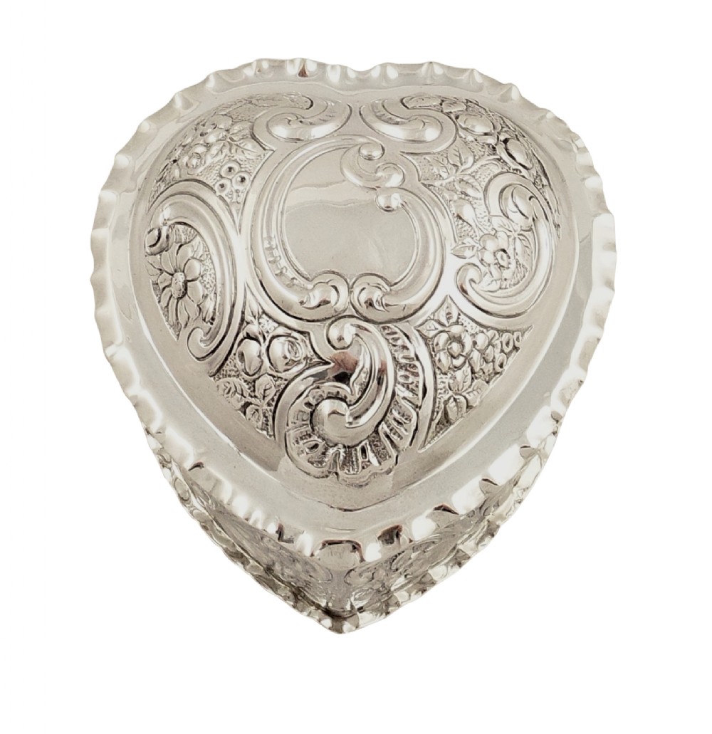 Antique Victorian Sterling Silver Heart Trinket Box 1898