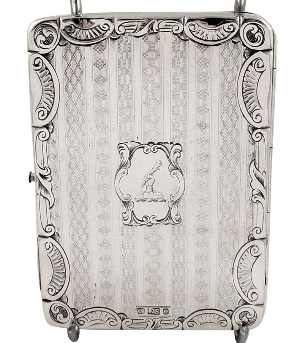 Antique Victorian Sterling Silver Card Case / Aide Memoire 1865