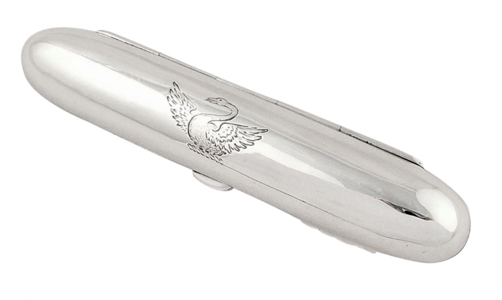 Antique Victorian Sterling Silver Single Cigar Case - 1897 - Armorial Crest