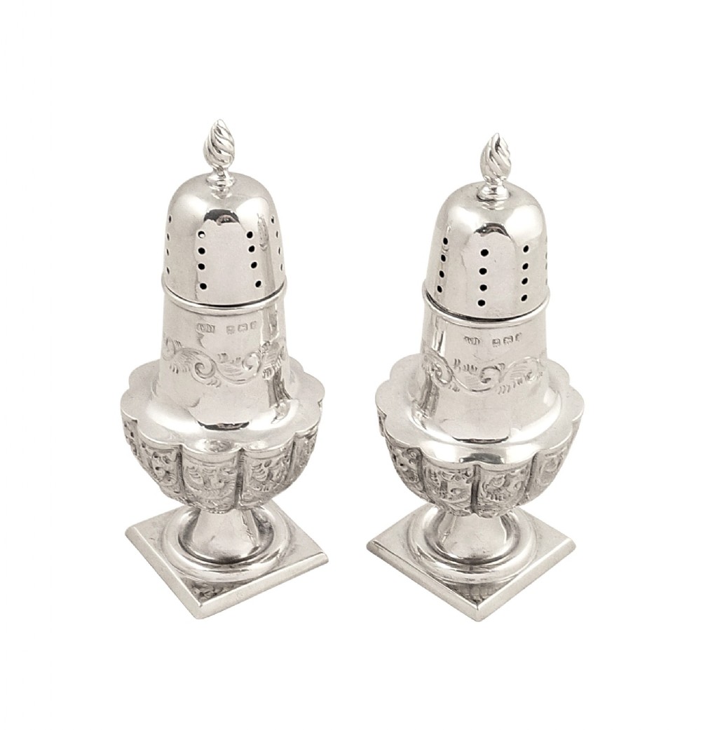 Pr Antique Edwardian Sterling Silver Peppers 1905