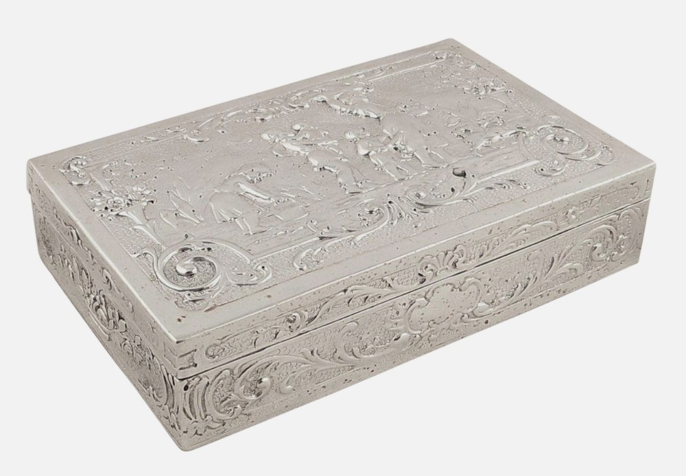 Antique German Silver Trinket Box with Scenes c1900 - Reusswig