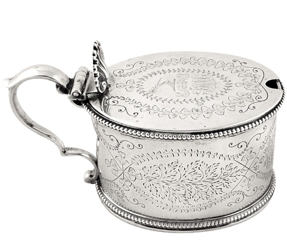 Antique Victorian Sterling Silver Mustard & Liner 1872 - Armorial Crest
