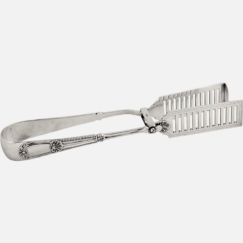 Antique Edwardian Sterling Silver Asparagus Tongs/Servers 1905 - Armorial Crest
