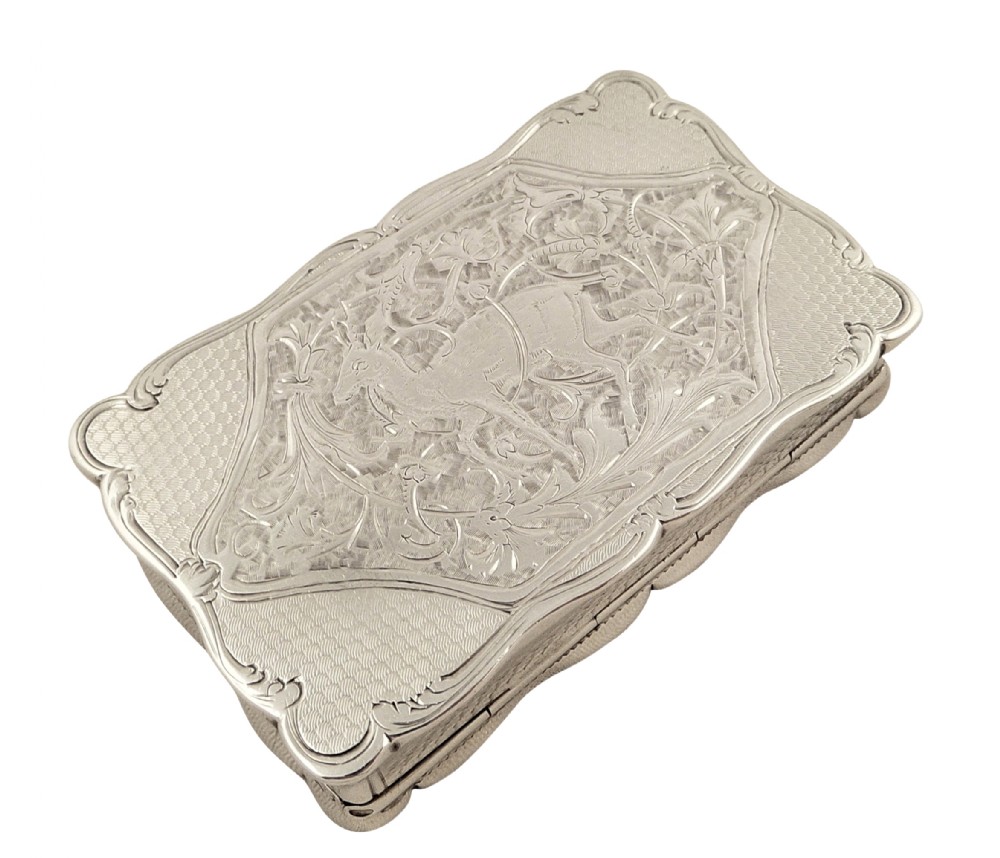 Antique Victorian Sterling Silver Snuff Box - 1893 Stag