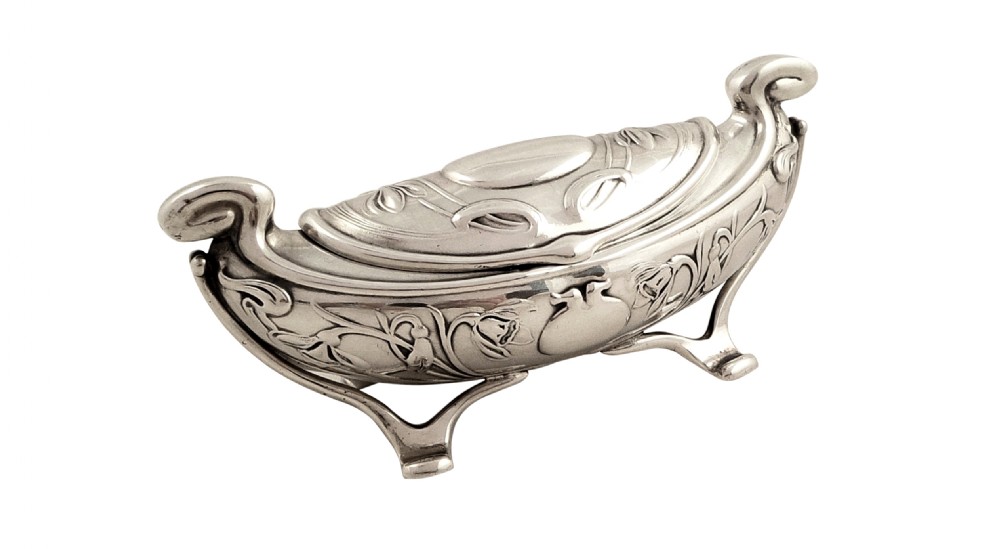 Antique Art Nouveau Sterling Silver Trinket Box - Chester 1904