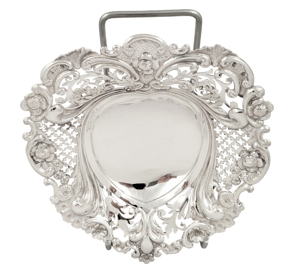 Antique Victorian Sterling Silver Heart Dish 1895