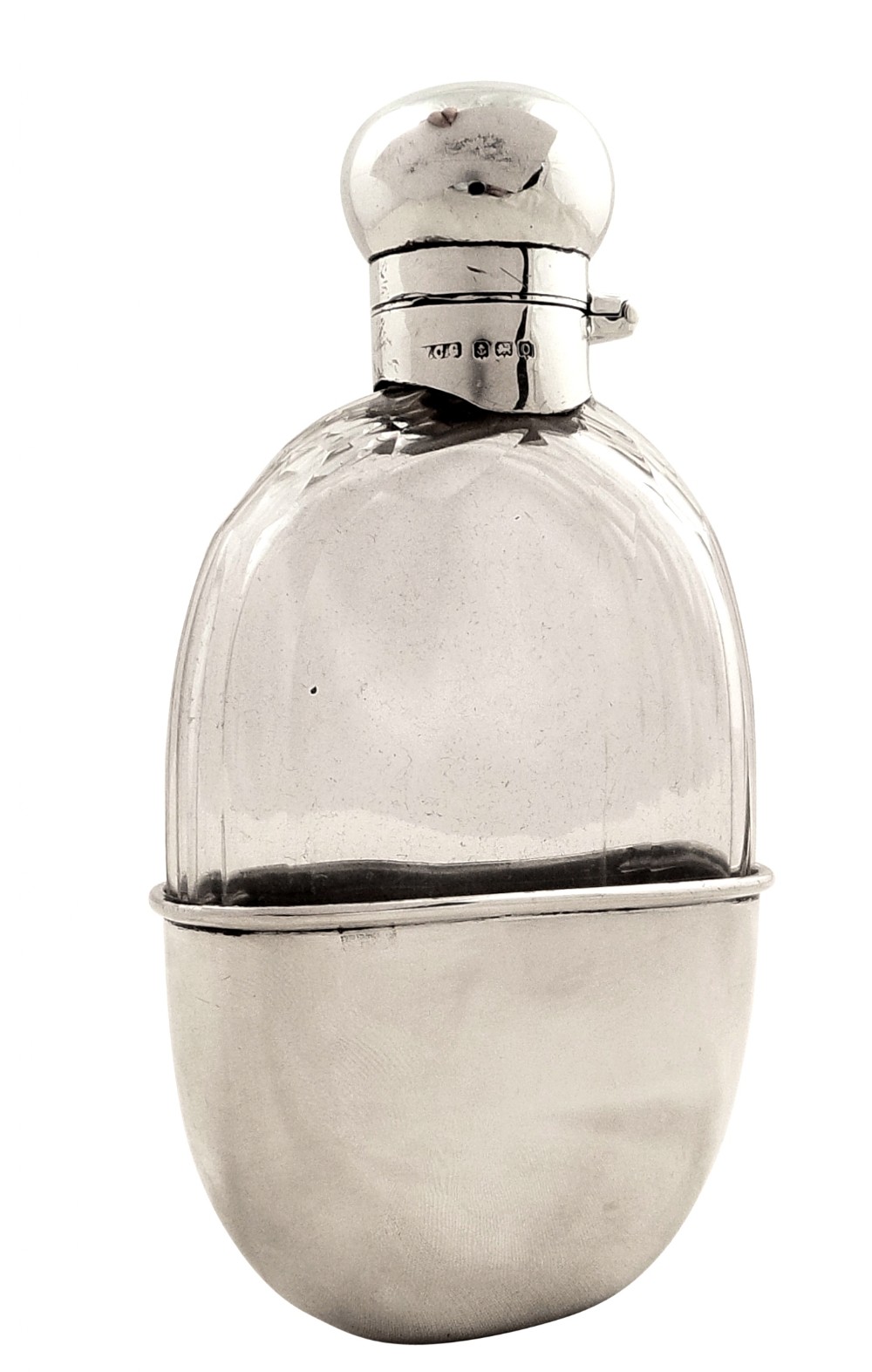 Antique Sterling Silver & Glass Hip Flask 1913
