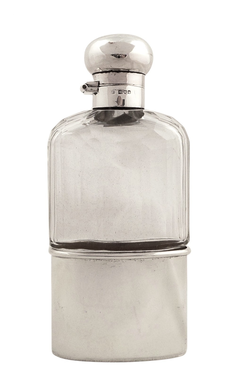 Antique Sterling Silver & Faceted Glass Hip Flask - Angels 1912 