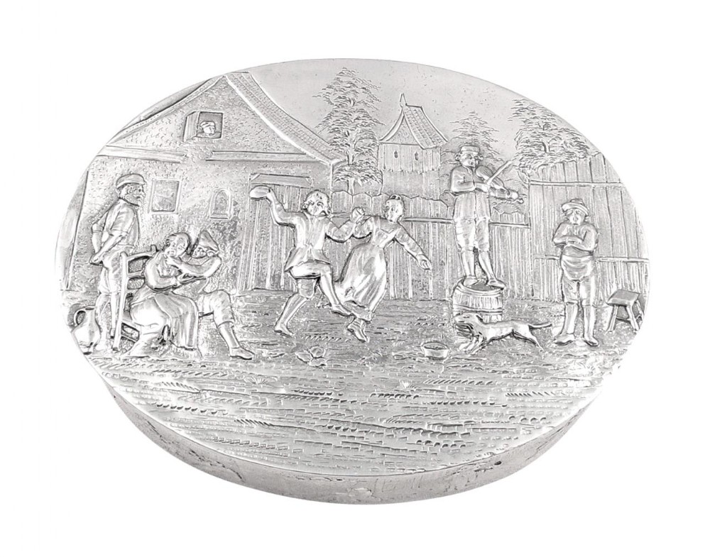 Antique Edwardian Sterling Silver Trinket Box 1905 - Dancing Scenes