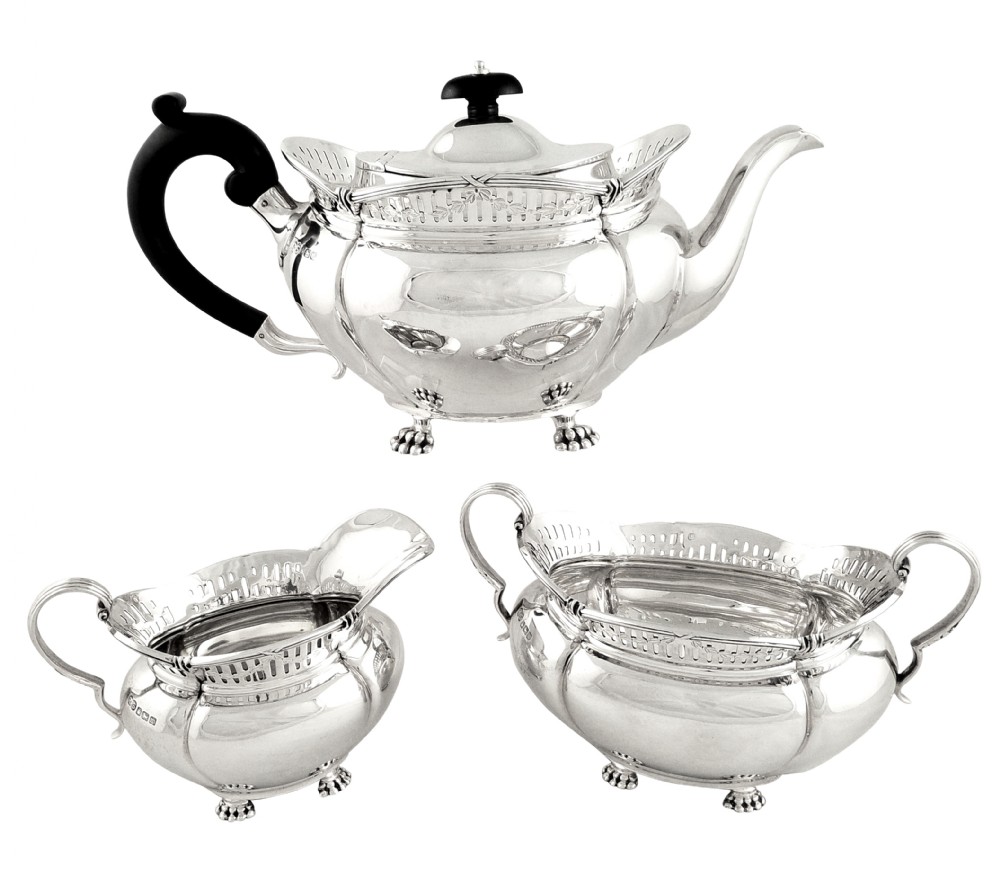 Antique Edwardian Sterling Silver Pierced Teaset - 1904 - Stewart of Glasgow
