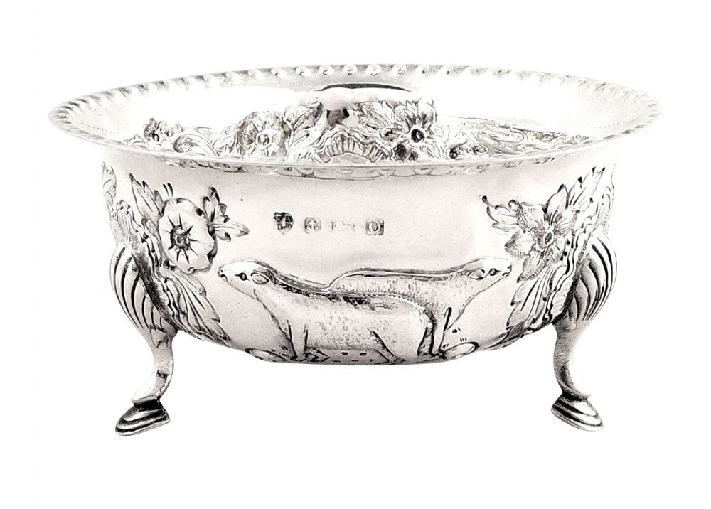Superb Antique Sterling Silver Bowl with Animals 1913