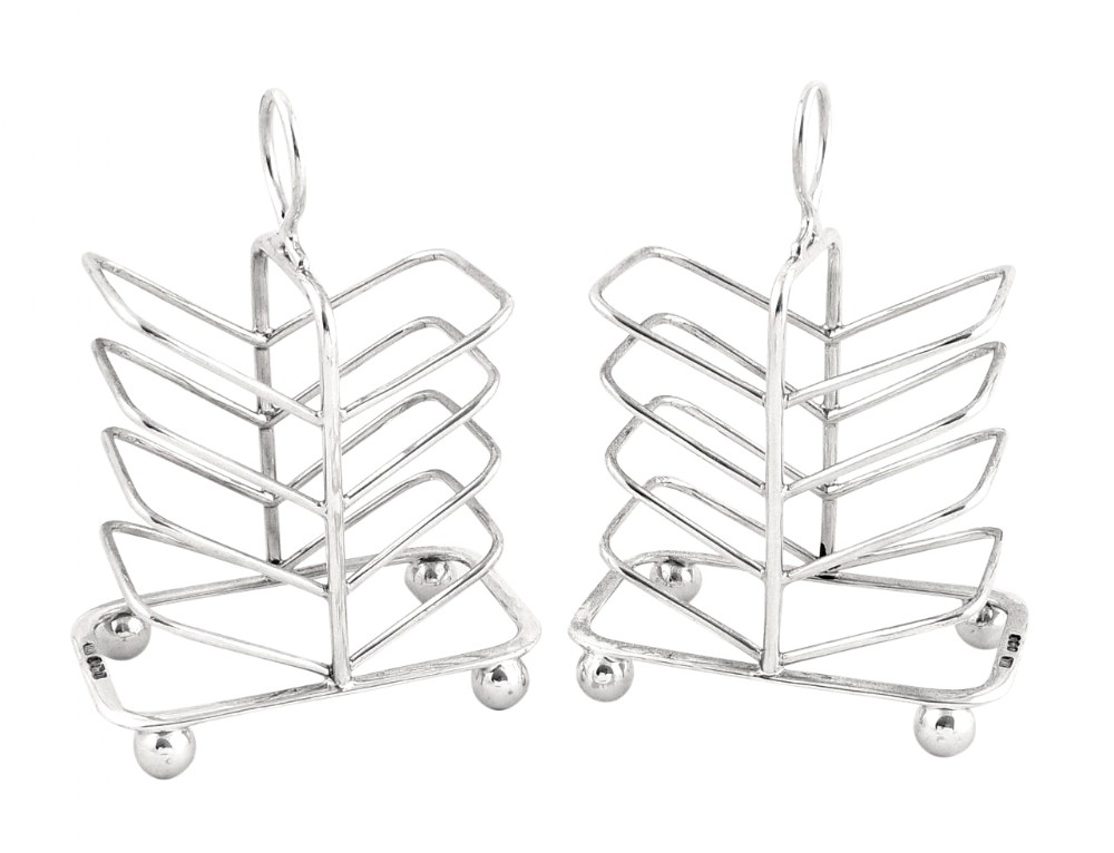 Pr Antique Solid Sterling Silver Toastracks 1929
