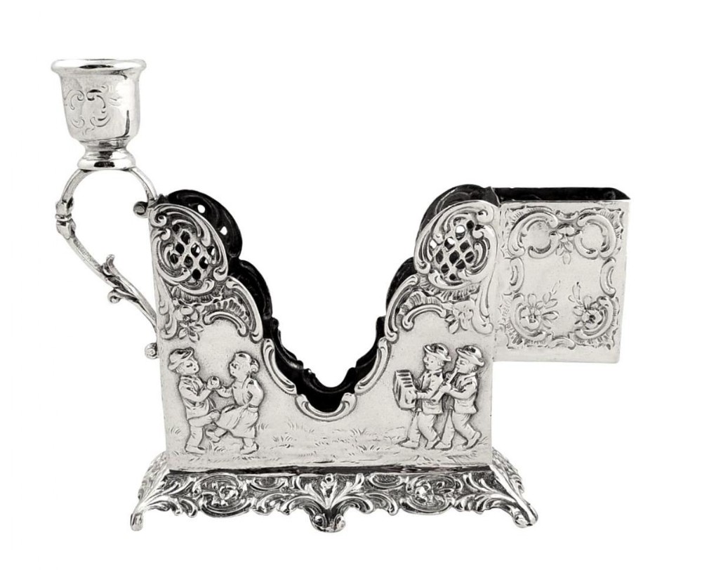 Unusual Antique Dutch Silver Smokers / Night Stand c1900