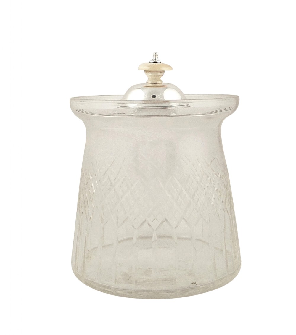Antique Edwardian Sterling Silver & Glass Biscuit Jar/Caddy 1910