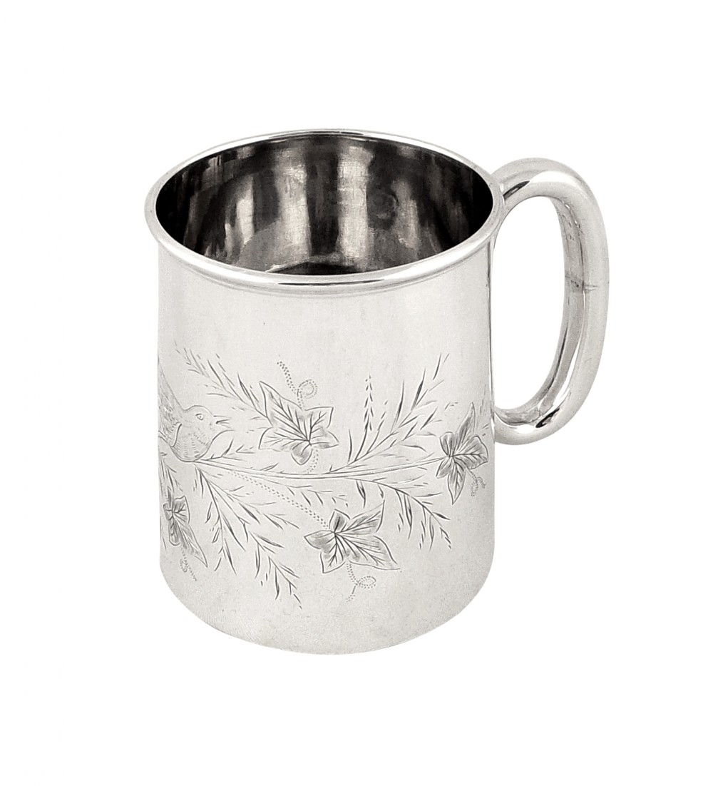 Antique Sterling Silver 'Bird' Christening Mug 1901