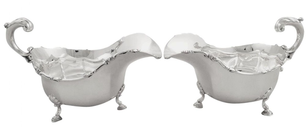 Superb Pair of Antique Sterling Silver Gravy Boats / Sauce Jugs 1922
