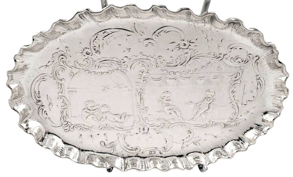 Antique German Silver Dish/Tray c1880 - Cherubs Playing