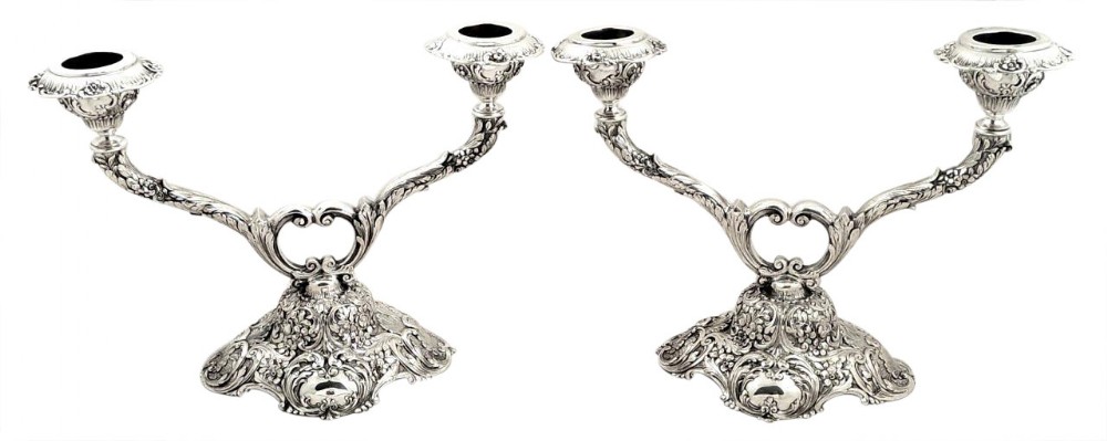 Superb Pr Antique German Solid Silver Candleabra c1880