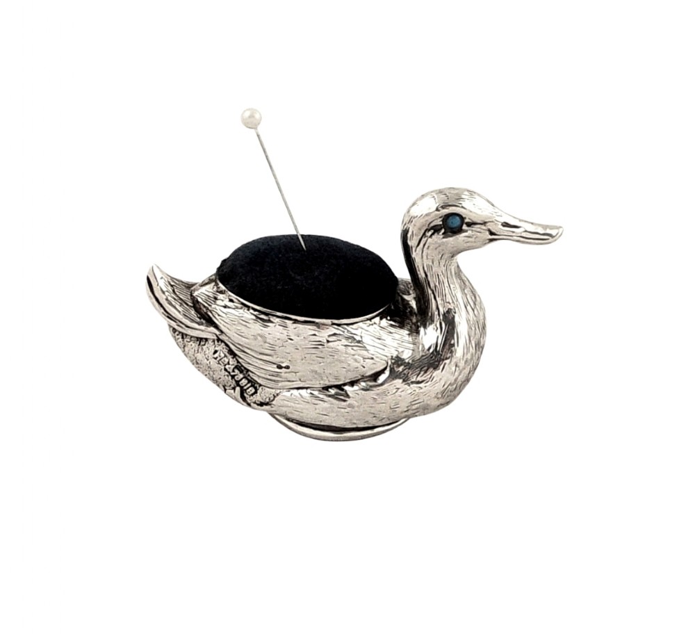Antique Edwardian Sterling Silver Duck Pin Cushion 1906