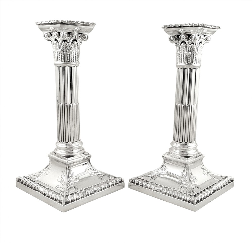 Pr Antique Edwardian Sterling Silver Candlesticks 1902