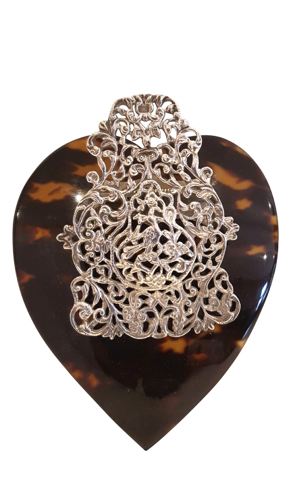 Antique Victorian Sterling Silver & Tortoiseshell 'Heart' Desk Top Letter Clip - 1892