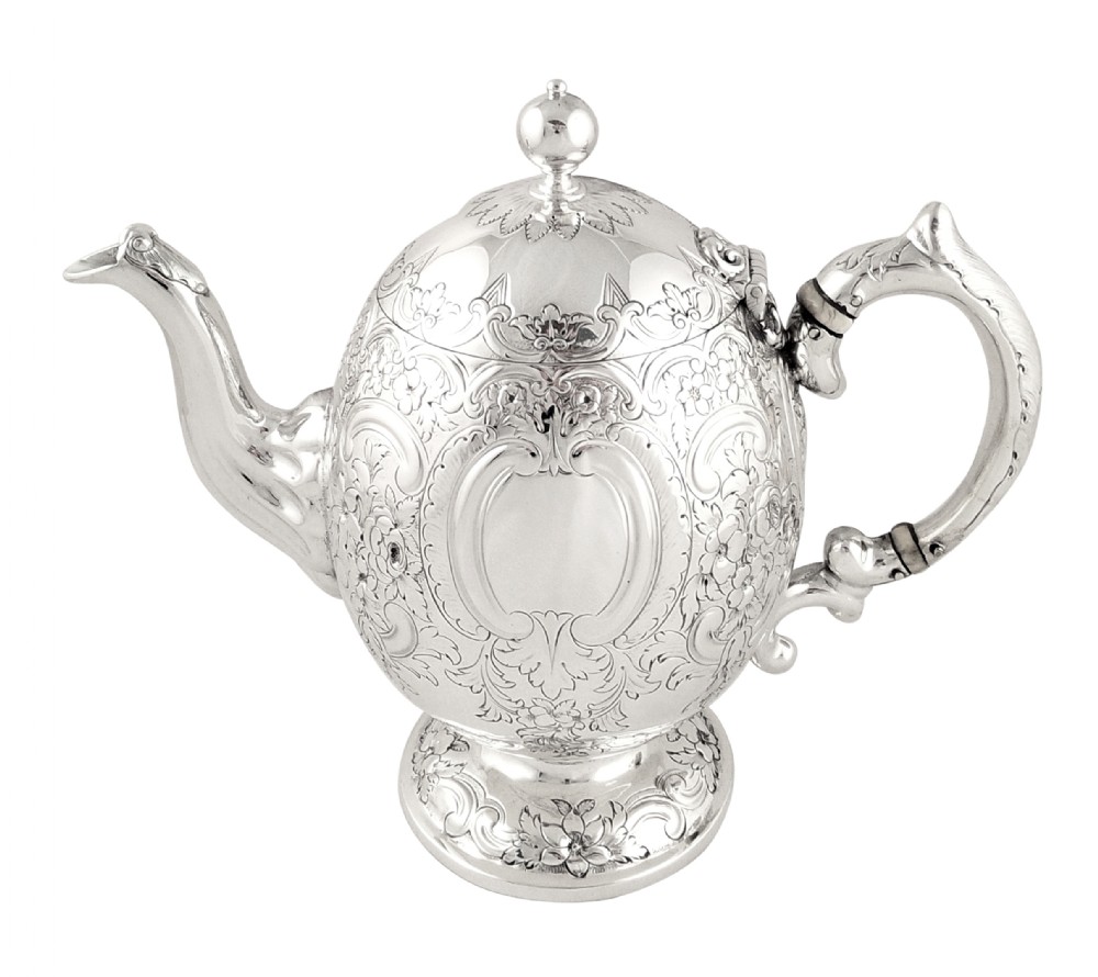 Antique Victorian Scottish Sterling Silver Teapot - Edinburgh 1862