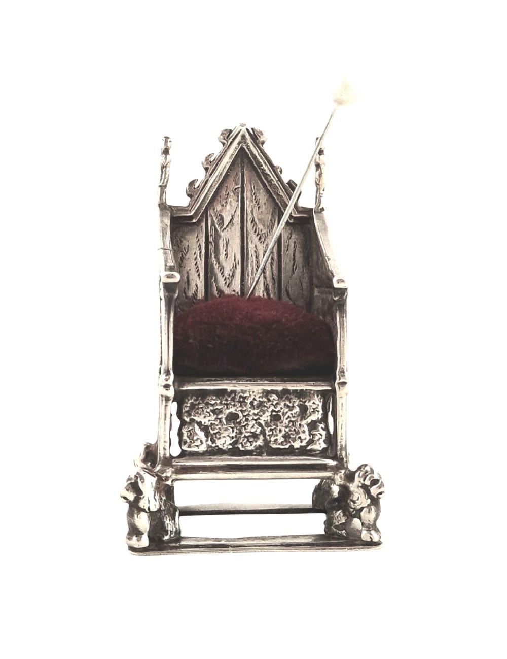 Antique Sterling Silver Throne/Coronation Chair Pin Cushion 1901