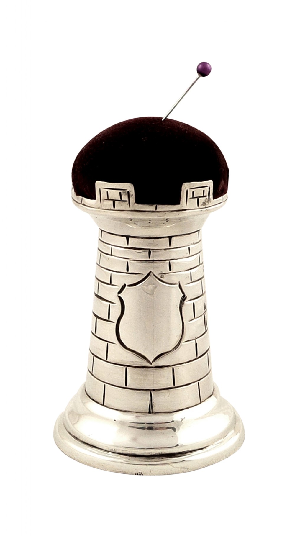 Unusual Antique Sterling Silver Castle Pin Cushion 1928