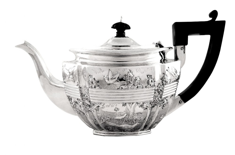 Victorian Silver Bachelor Teapot - 1896 - Birds & Butterflies