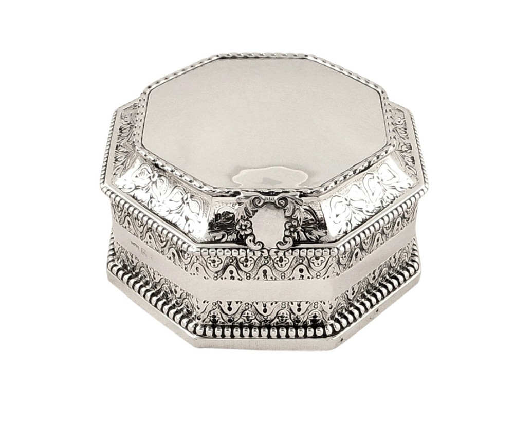 Antique Hexagonal Sterling Silver Trinket / Table Box 1918