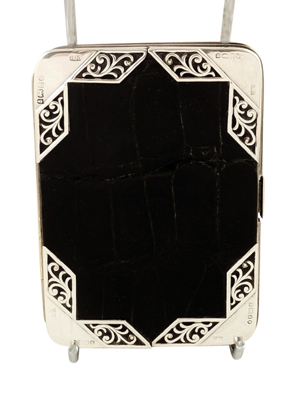 Antique Crocodile Leather & Solid Silver Mounted Card Case 1900