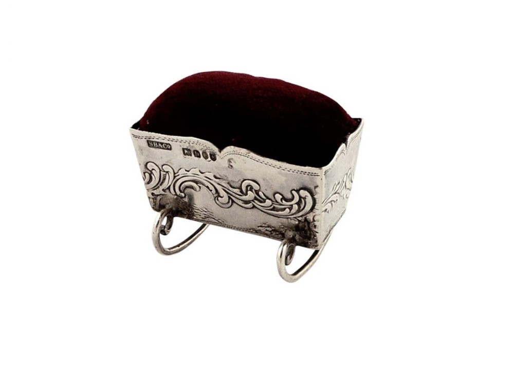 Unusual Antique Edwardian Sterling Silver Cradle / Crib / Cot Pin Cushion 1903